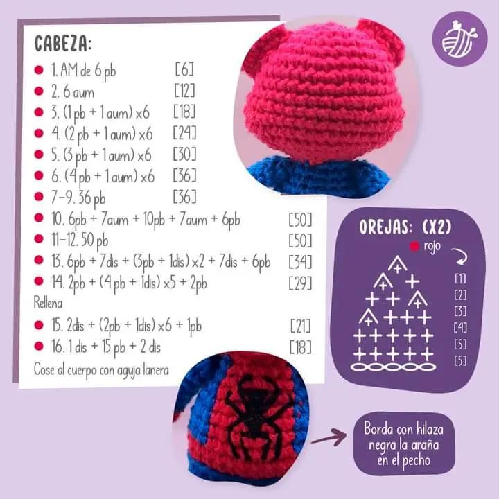 Patrón Amigurumi Puerco Araña inspirado en Spiderman