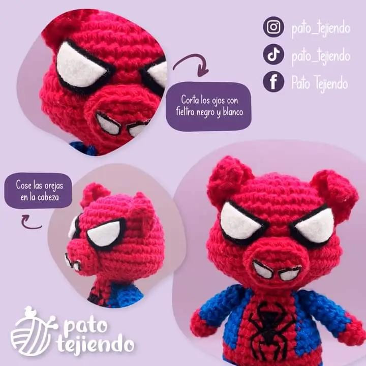 Patrón Amigurumi Puerco Araña inspirado en Spiderman