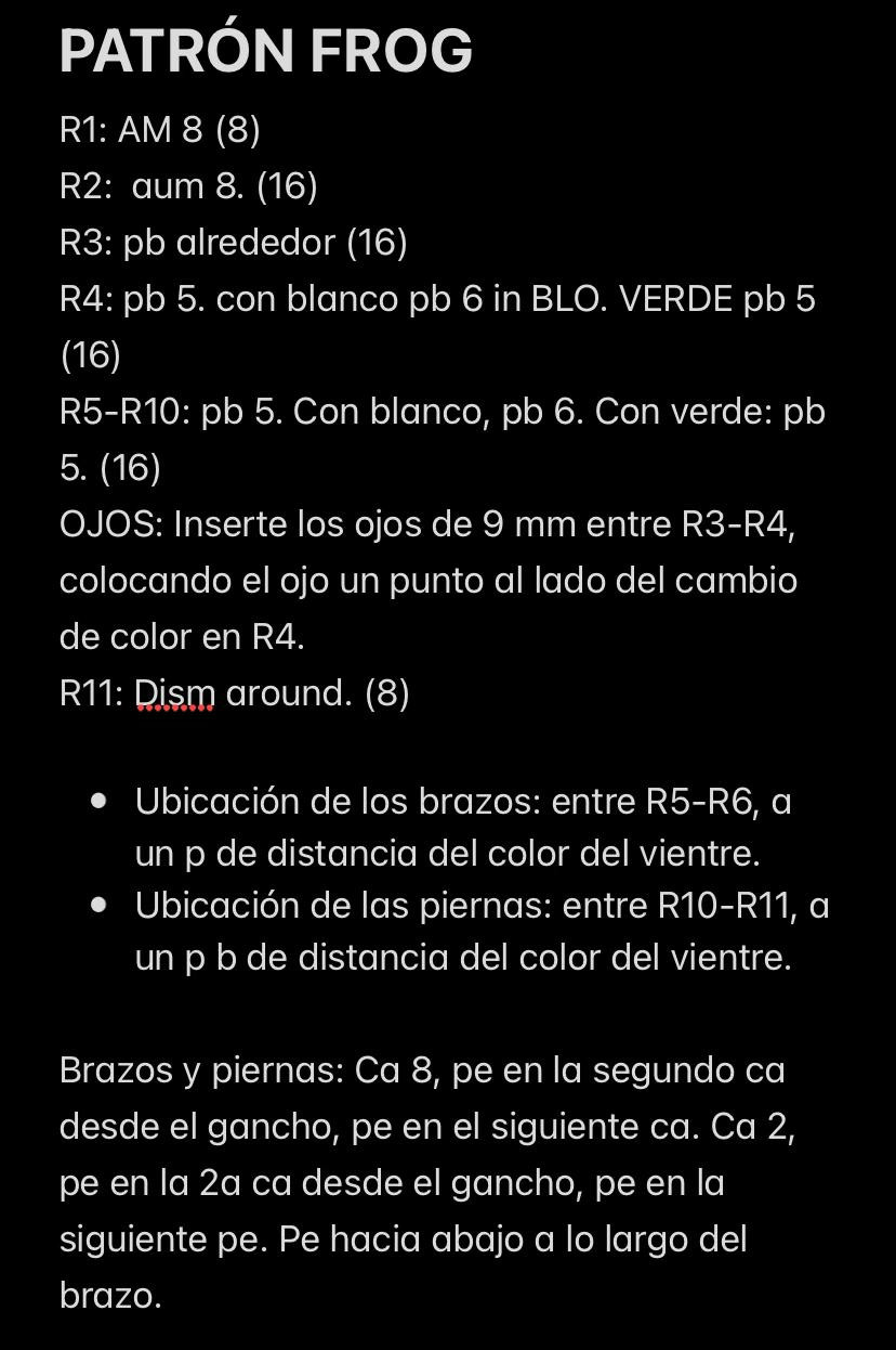 Patrón Amigurumi Ranita Verde con Panza Blanca