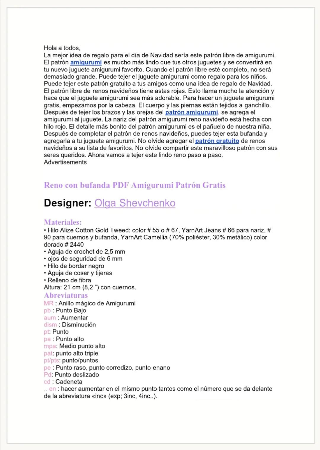 Patrón Amigurumi Reno Navideño con Bufanda Gratis