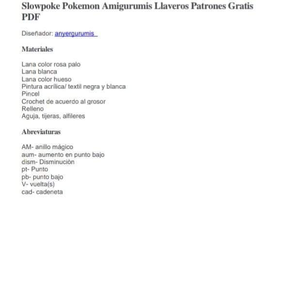 Patrón Amigurumi Slowpoke Pokémon Rosa y Blanco