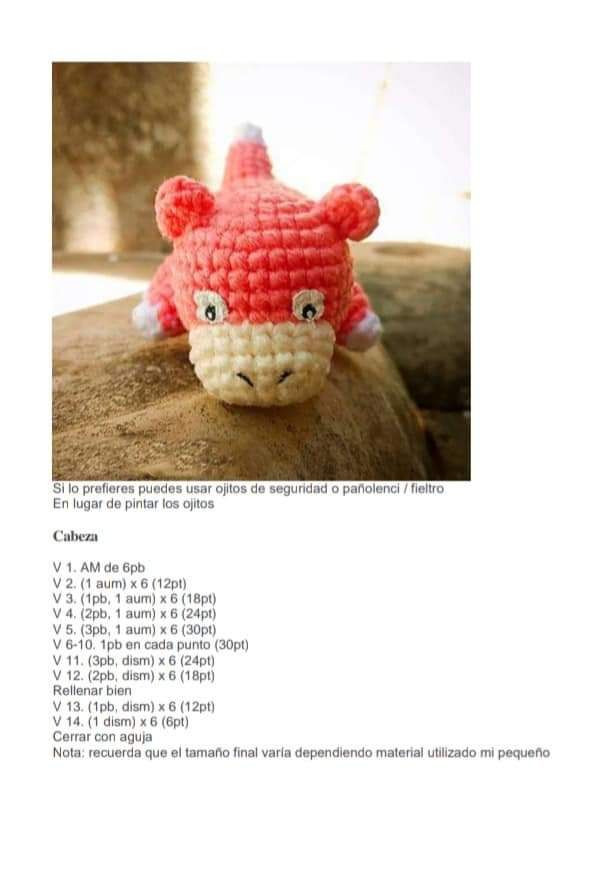 Patrón Amigurumi Slowpoke Pokémon Rosa y Blanco