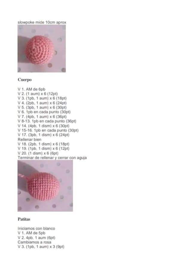 Patrón Amigurumi Slowpoke Pokémon Rosa y Blanco