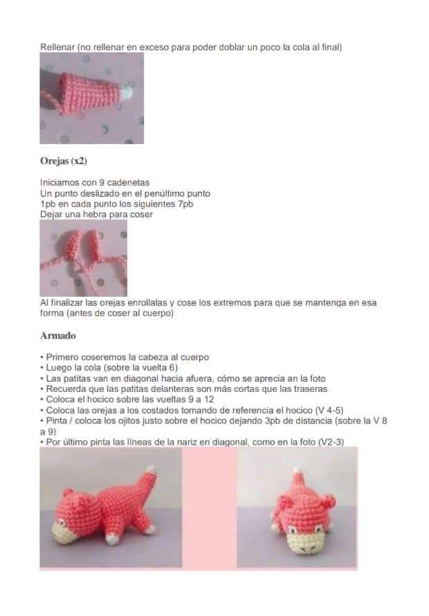 Patrón Amigurumi Slowpoke Pokémon Rosa y Blanco