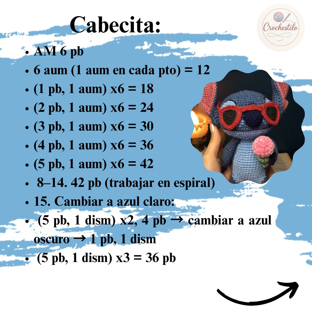 Patron amigurumi Stitch: Guía paso a paso nivel intermedio