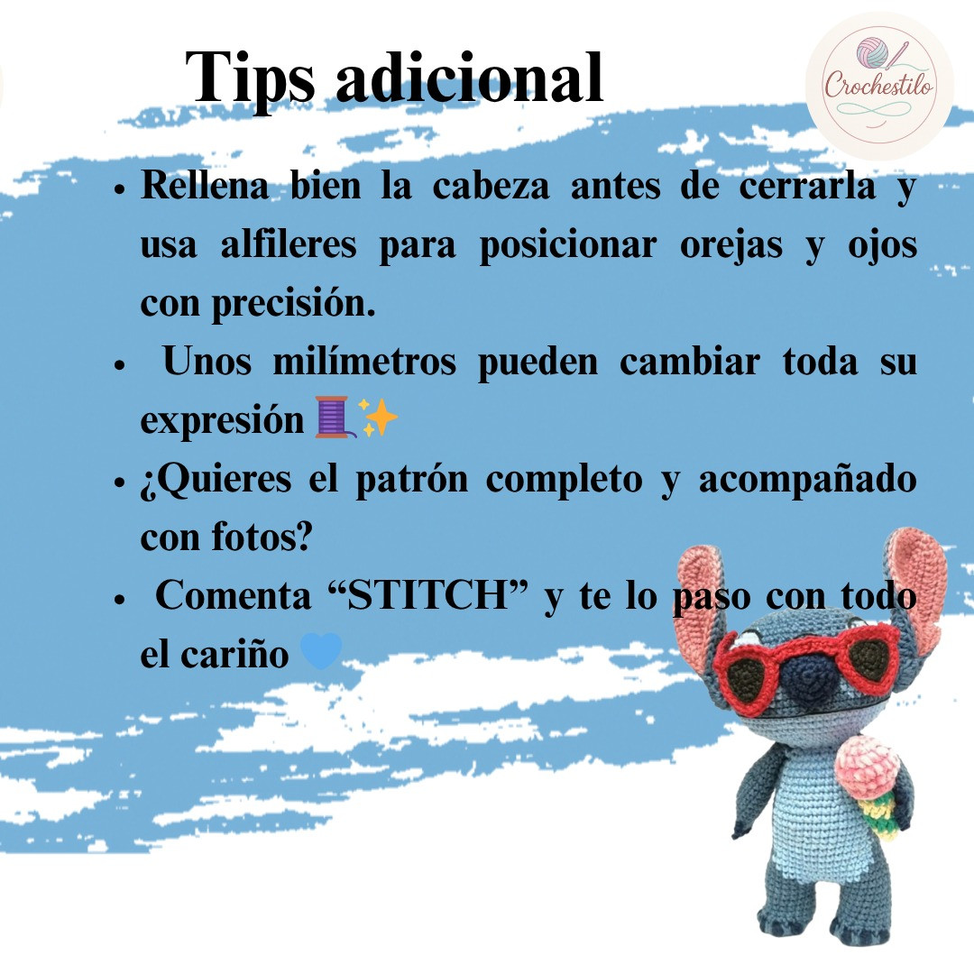Patron amigurumi Stitch: Guía paso a paso nivel intermedio