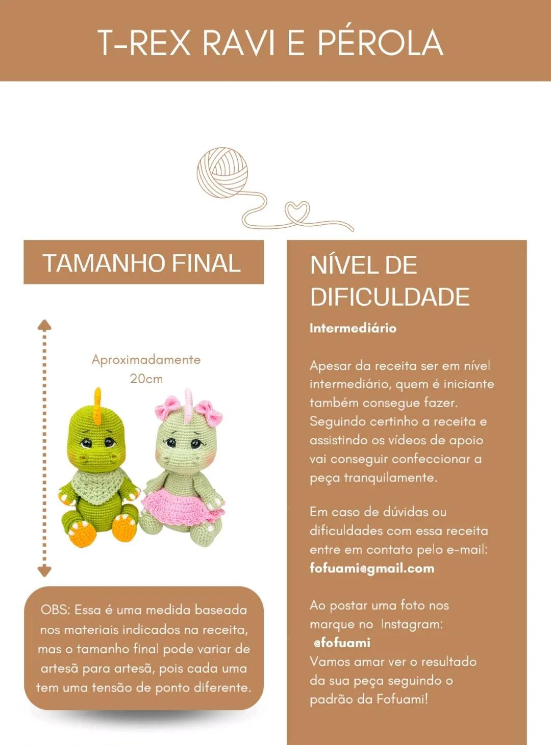 Patrón Amigurumi T-Rex Ravi y Pérola