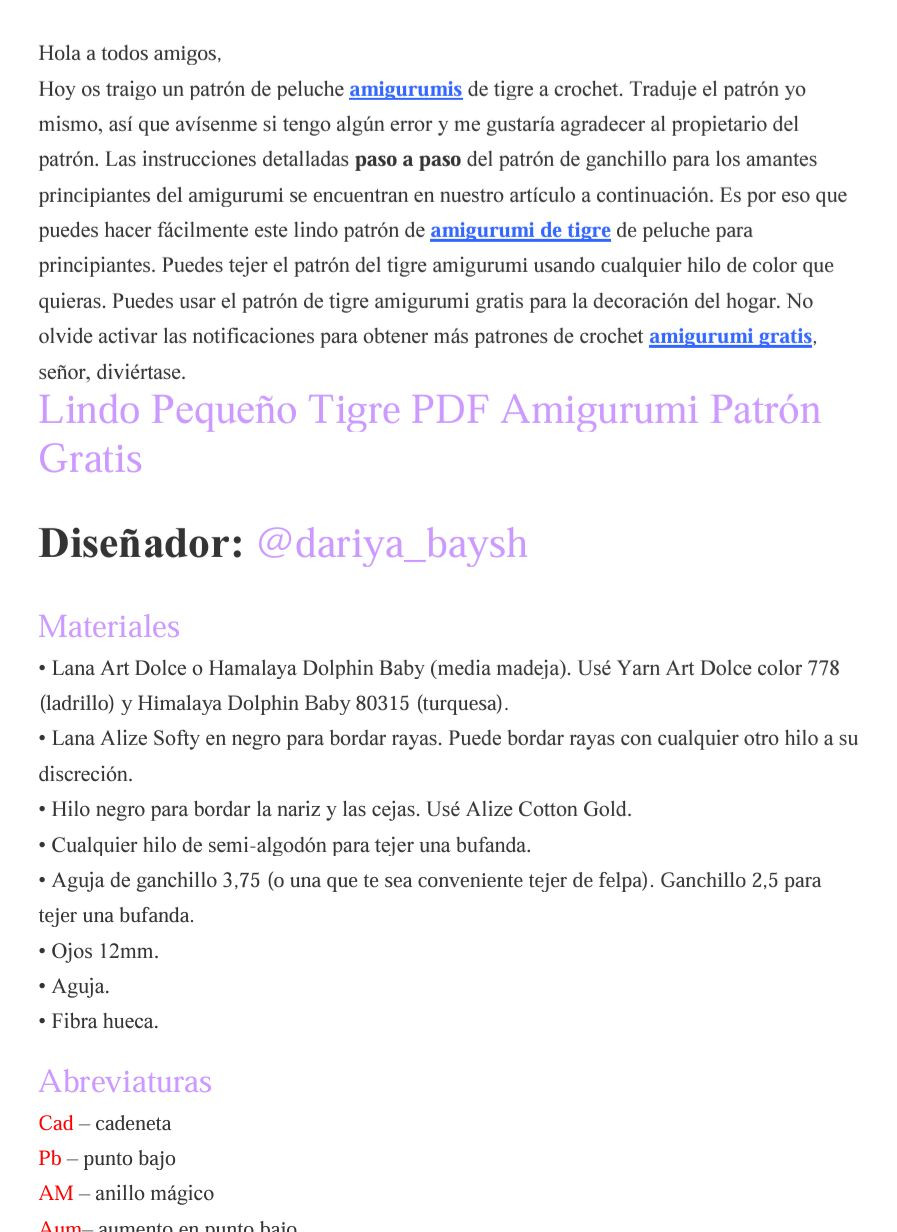 Patrón Amigurumi Tigre Naranja y Turquesa con Bufanda