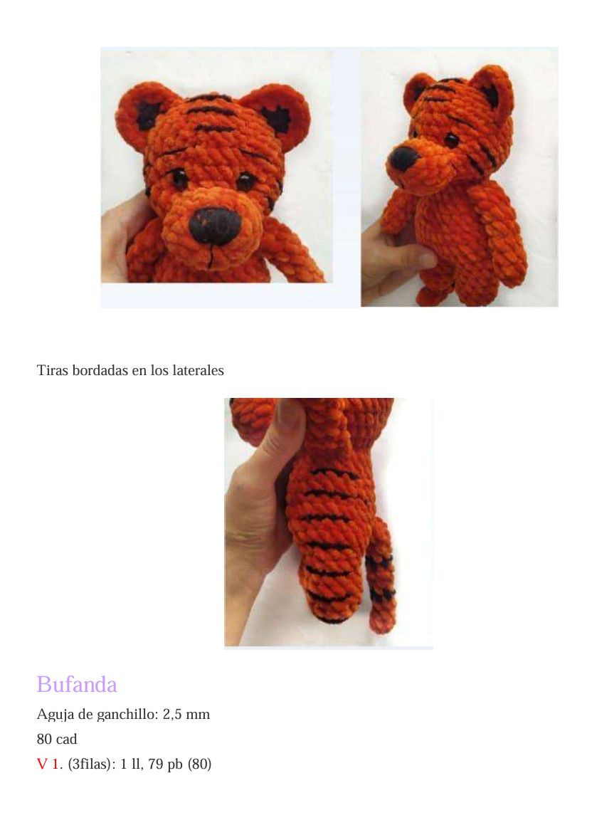 Patrón Amigurumi Tigre Naranja y Turquesa con Bufanda