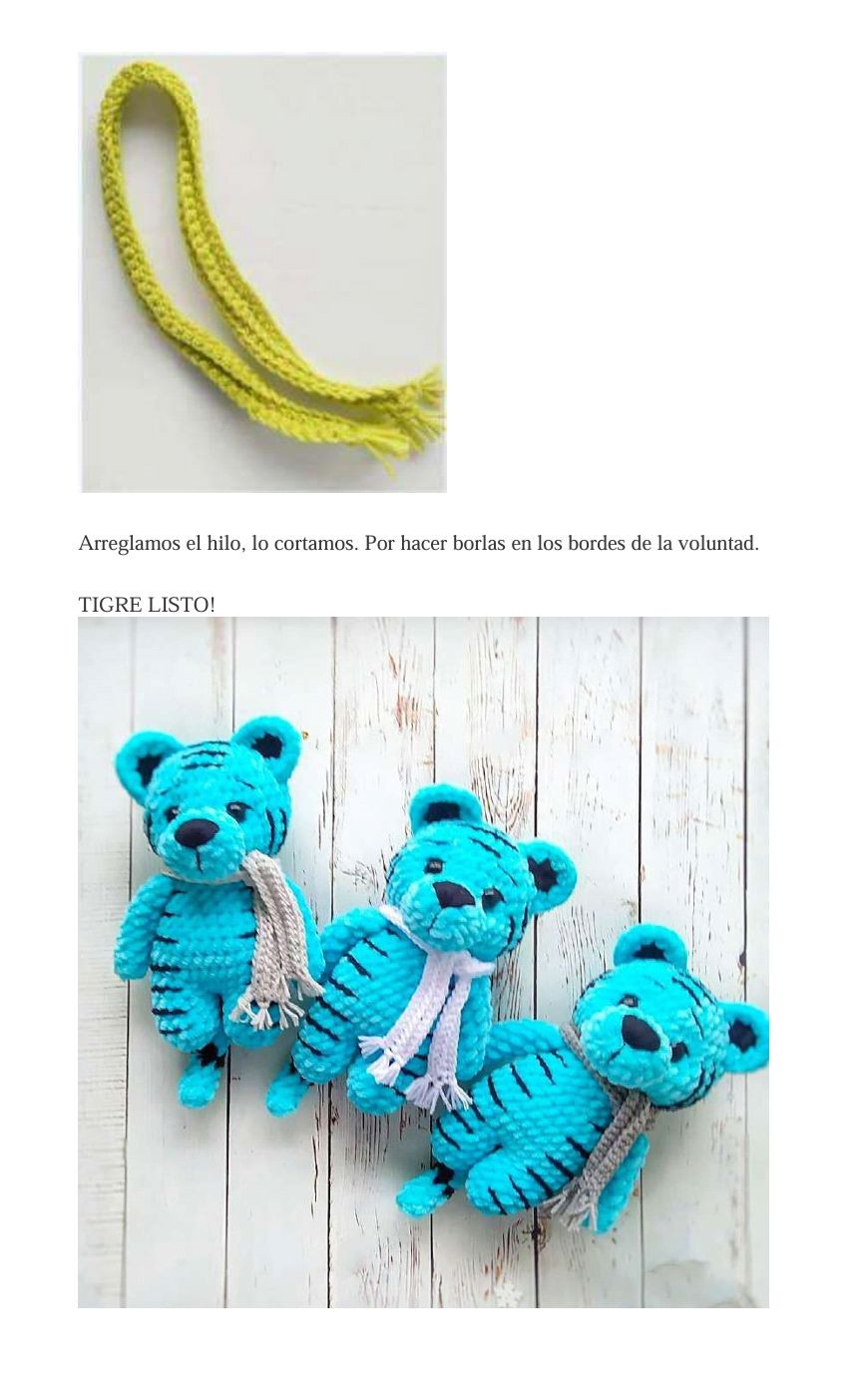 Patrón Amigurumi Tigre Naranja y Turquesa con Bufanda