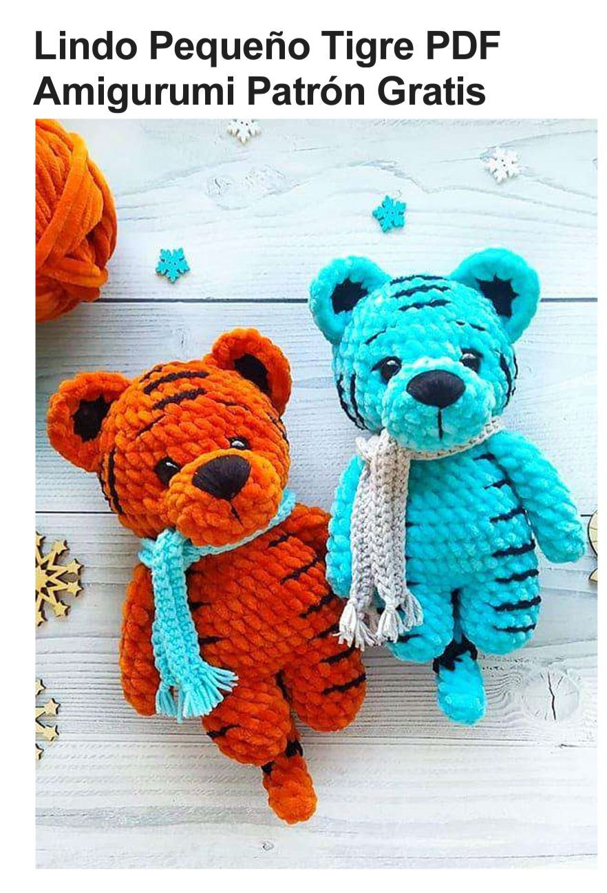 Patrón Amigurumi Tigre Naranja y Turquesa con Bufanda
