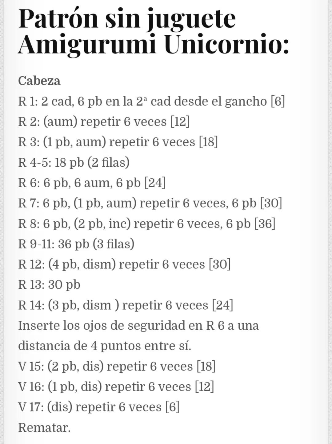 Patrón Amigurumi Unicornio: Guía de materiales y instrucciones paso a paso para cabeza, orejas y cuerno