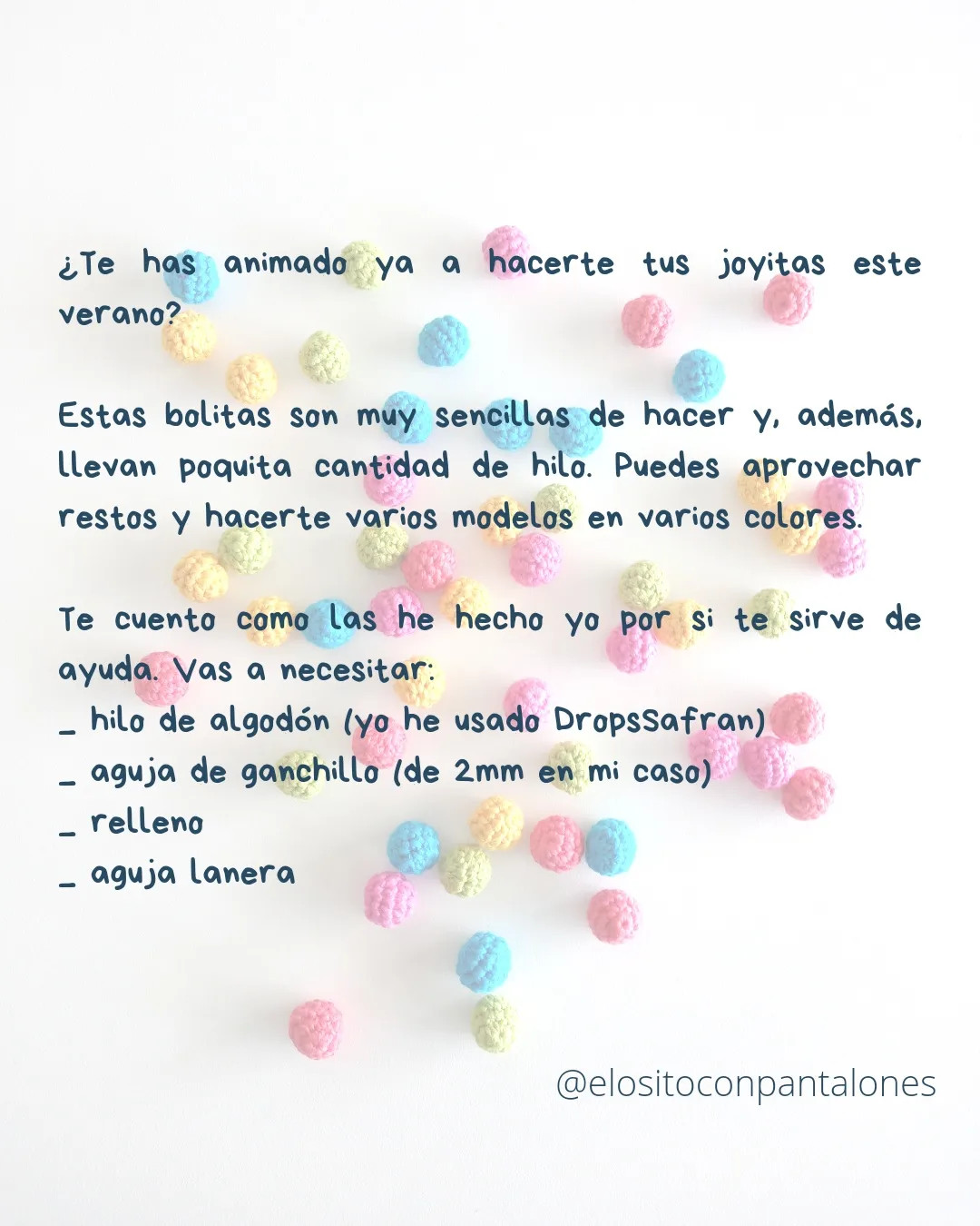 Patron Bolita: Tutorial para hacer joyería de crochet con bolitas multicolor y hilo de algodón