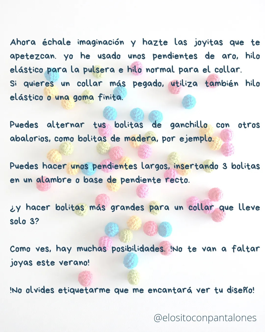 Patron Bolita: Tutorial para hacer joyería de crochet con bolitas multicolor y hilo de algodón