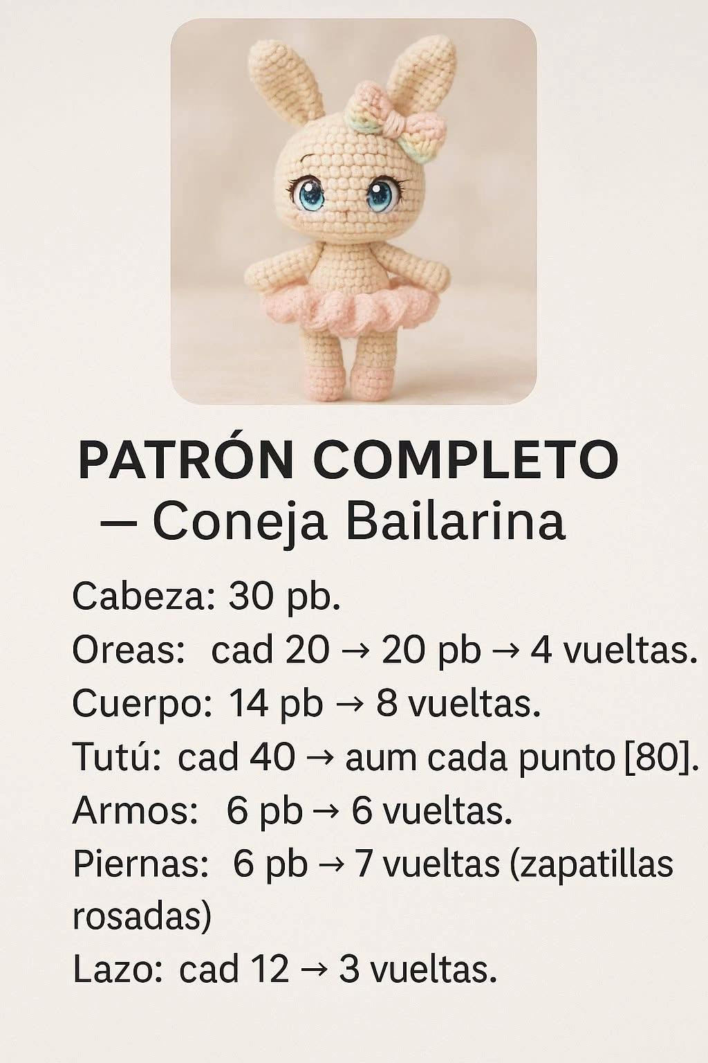 Patrón Completo Coneja Bailarina Amigurumi