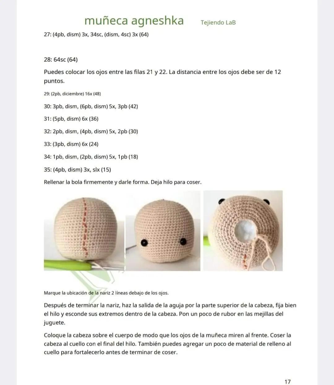 Patrón completo muñeca amigurumi Agneshka con vestido amarillo y gorro