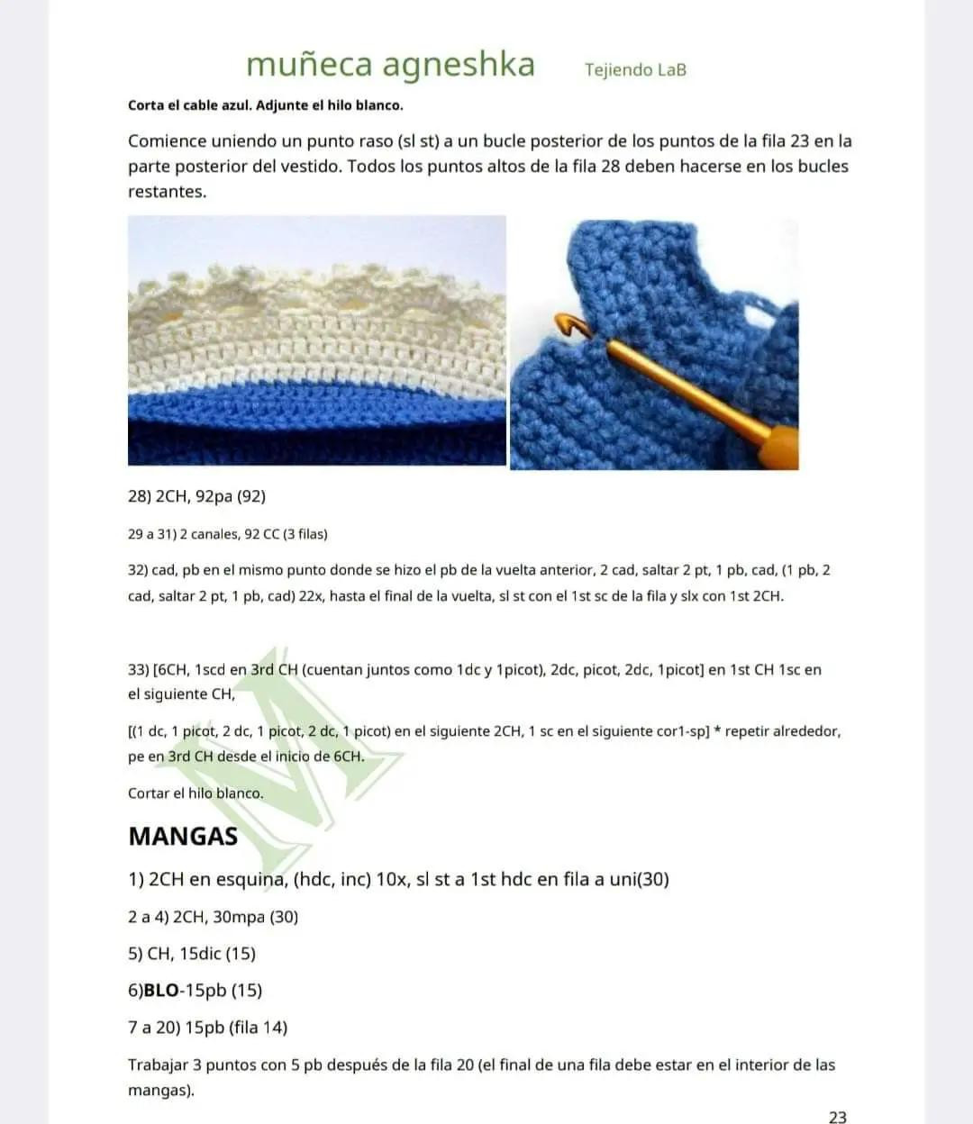 Patrón completo muñeca amigurumi Agneshka con vestido amarillo y gorro