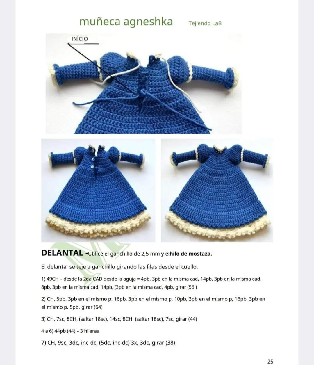 Patrón completo muñeca amigurumi Agneshka con vestido amarillo y gorro