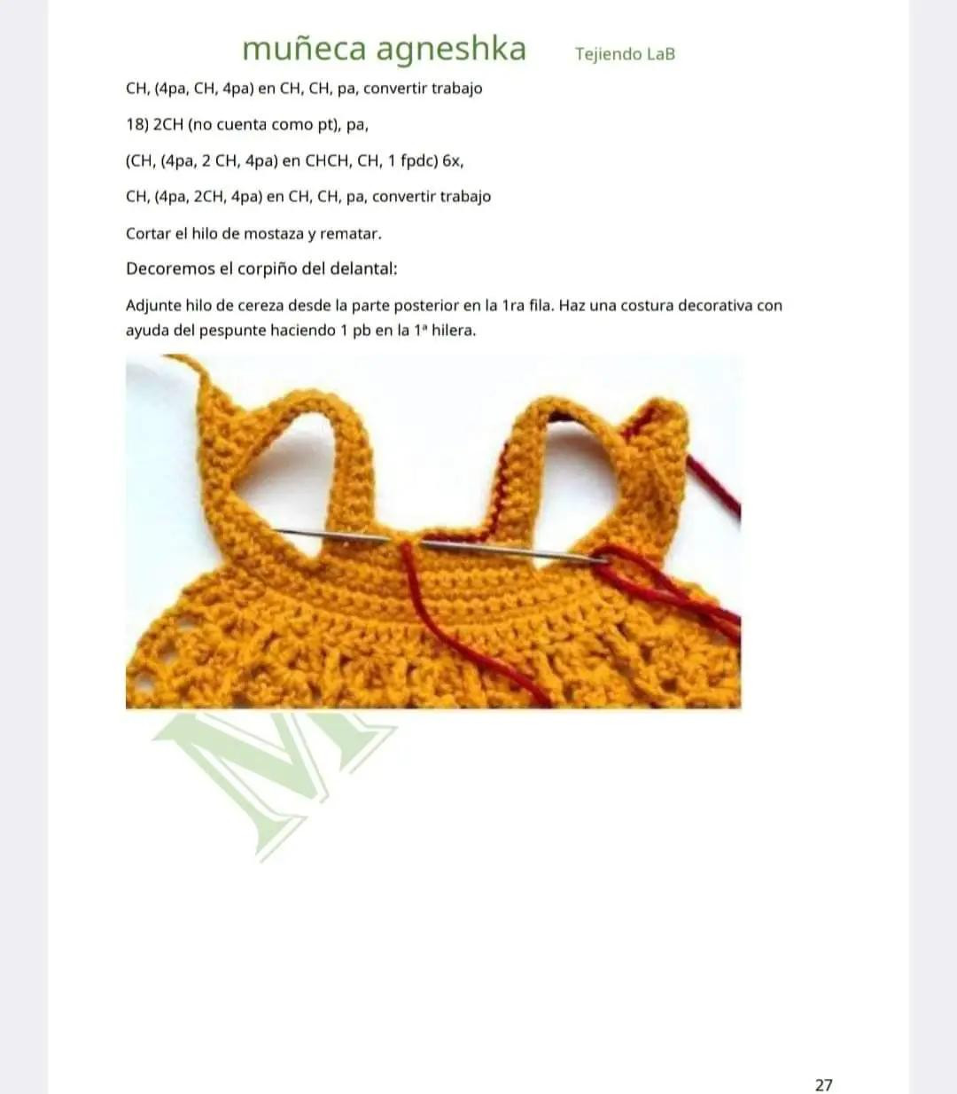 Patrón completo muñeca amigurumi Agneshka con vestido amarillo y gorro