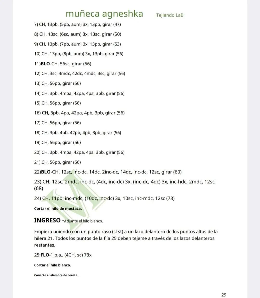 Patrón completo muñeca amigurumi Agneshka con vestido amarillo y gorro