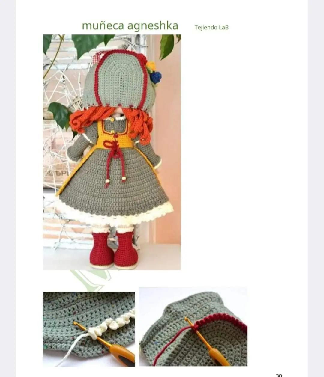 Patrón completo muñeca amigurumi Agneshka con vestido amarillo y gorro