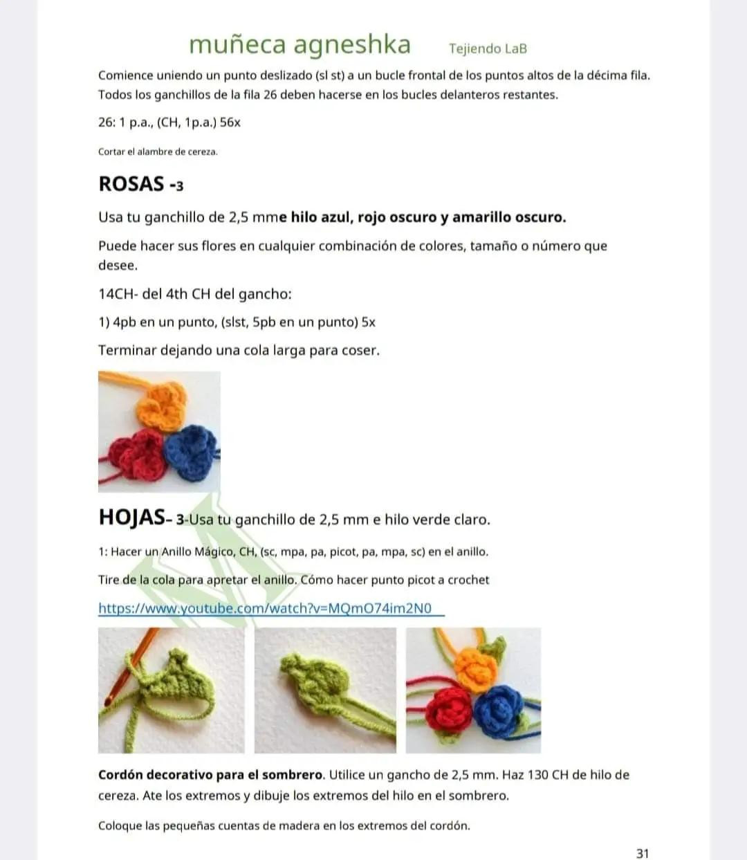 Patrón completo muñeca amigurumi Agneshka con vestido amarillo y gorro