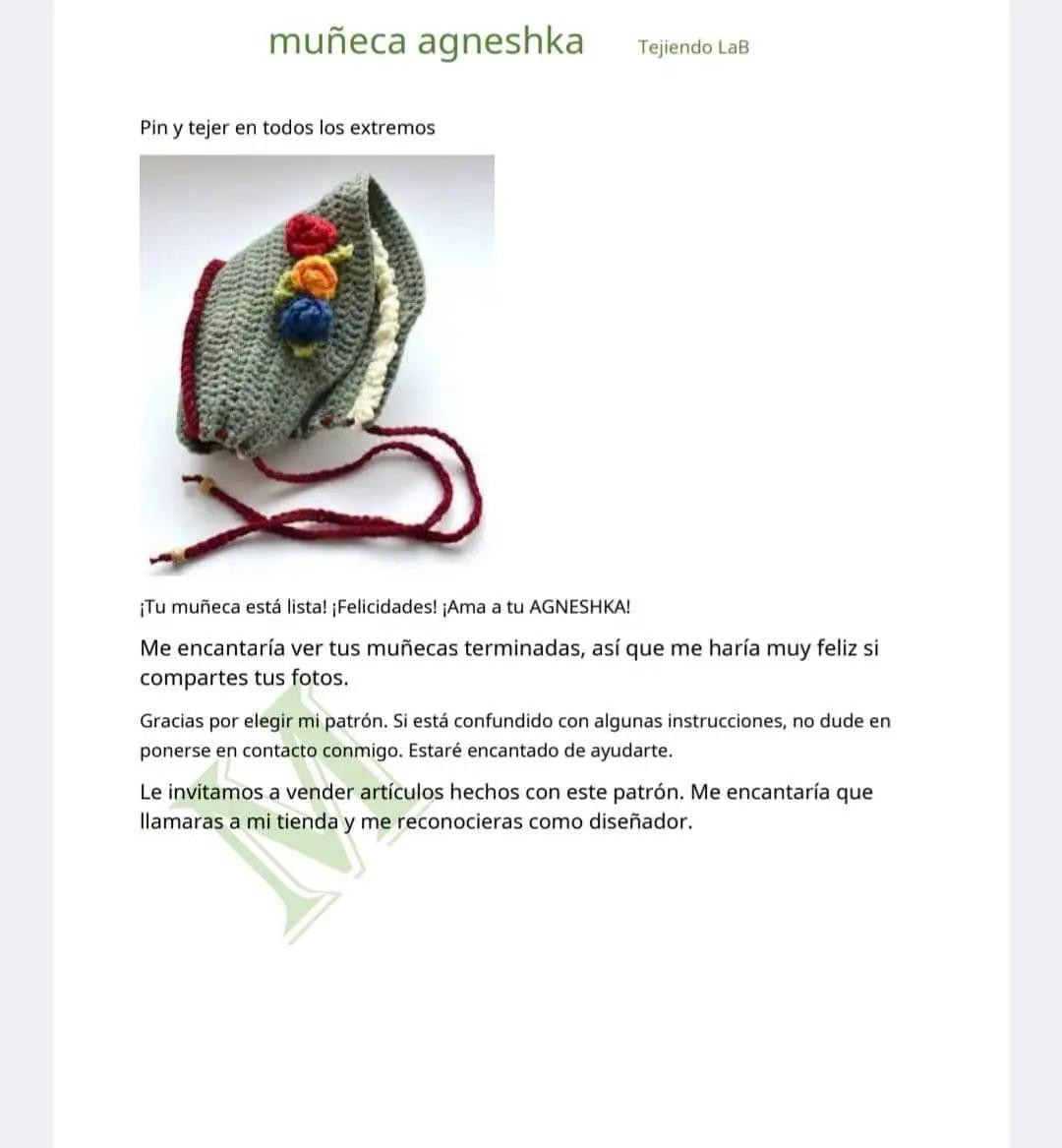 Patrón completo muñeca amigurumi Agneshka con vestido amarillo y gorro