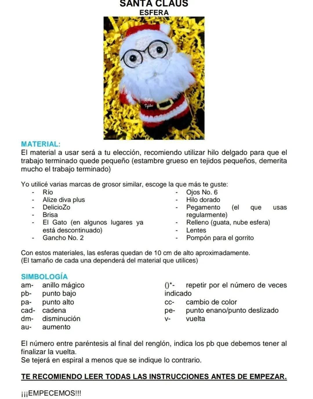 Patrón completo para hacer esferita de Santa Claus con lentes