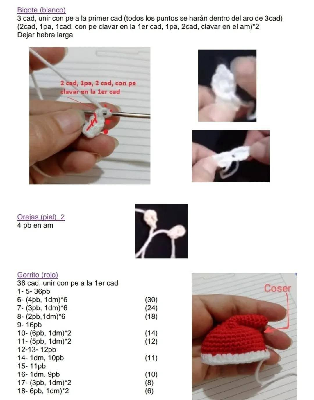 Patrón completo para hacer esferita de Santa Claus con lentes