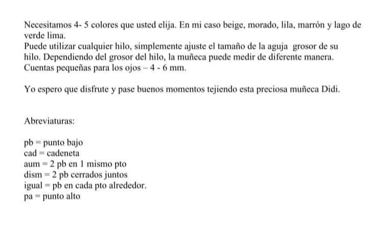 Patrón completo para tejer la muñeca amigurumi Didi