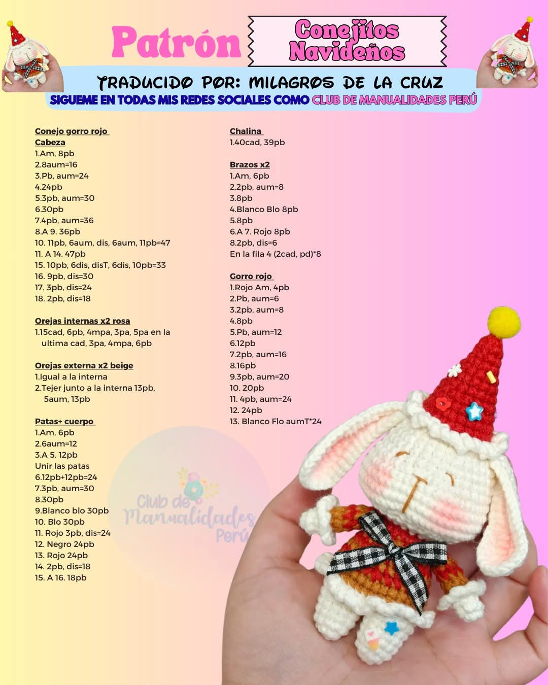 Patron Conejitos Navideños: Amigurumi Gato Árbol, Reno y Gorro Rojo