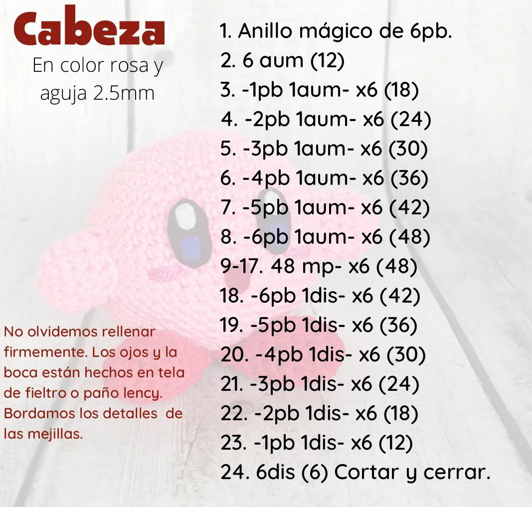 Patrón Crochet Amigurumi Kirby con Gorro y Espada