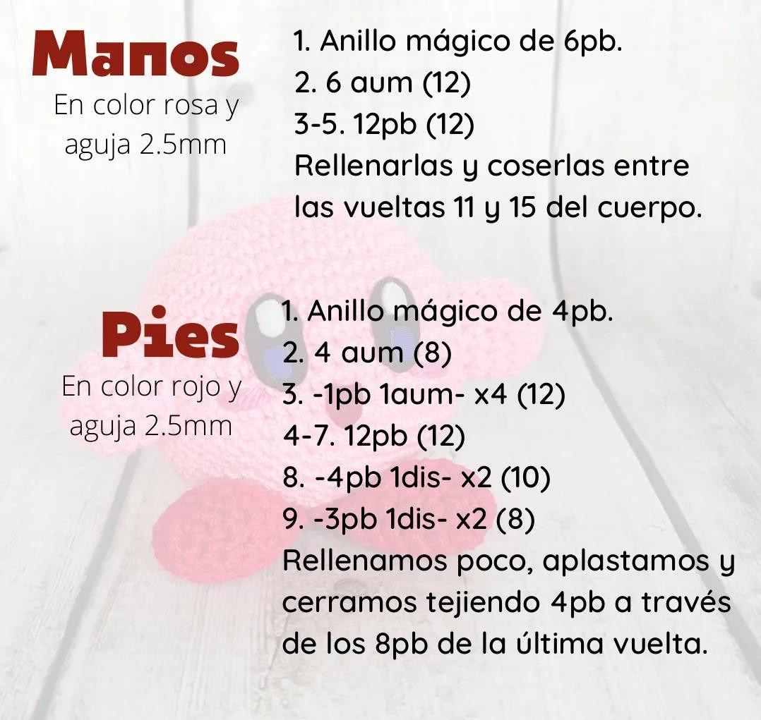 Patrón Crochet Amigurumi Kirby con Gorro y Espada