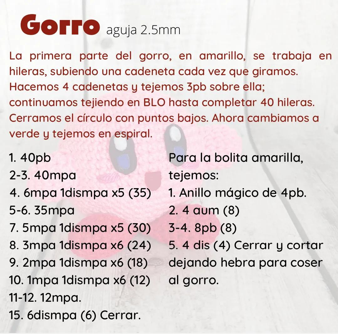 Patrón Crochet Amigurumi Kirby con Gorro y Espada