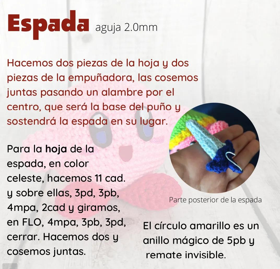 Patrón Crochet Amigurumi Kirby con Gorro y Espada
