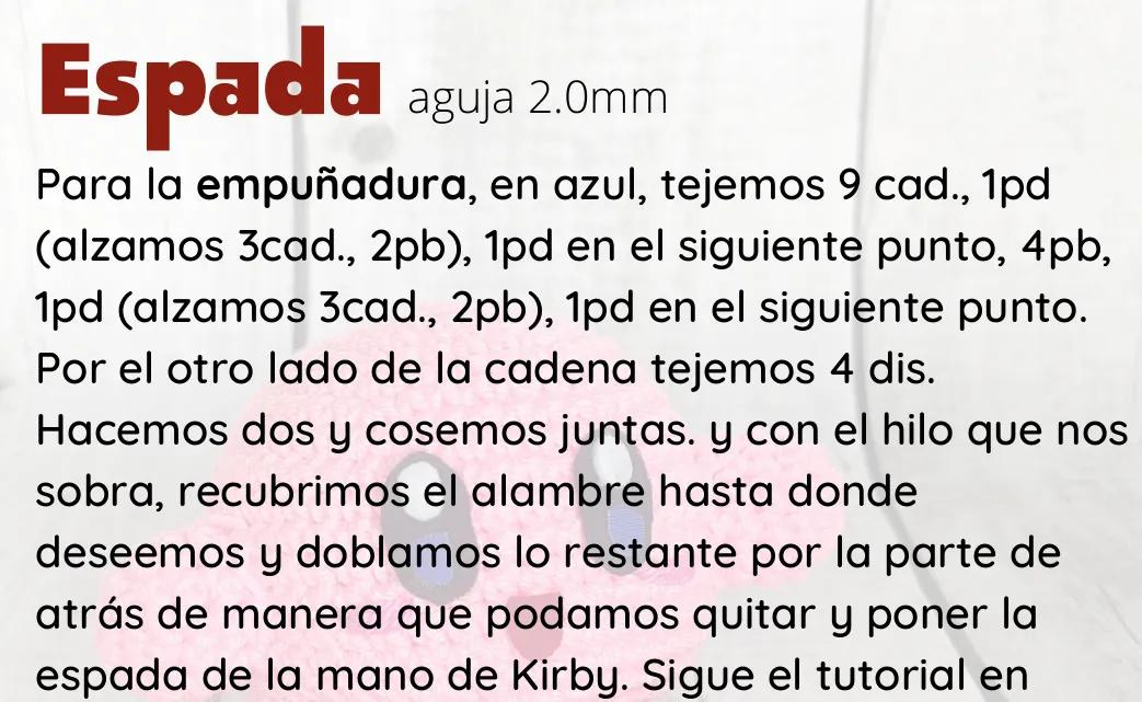 Patrón Crochet Amigurumi Kirby con Gorro y Espada