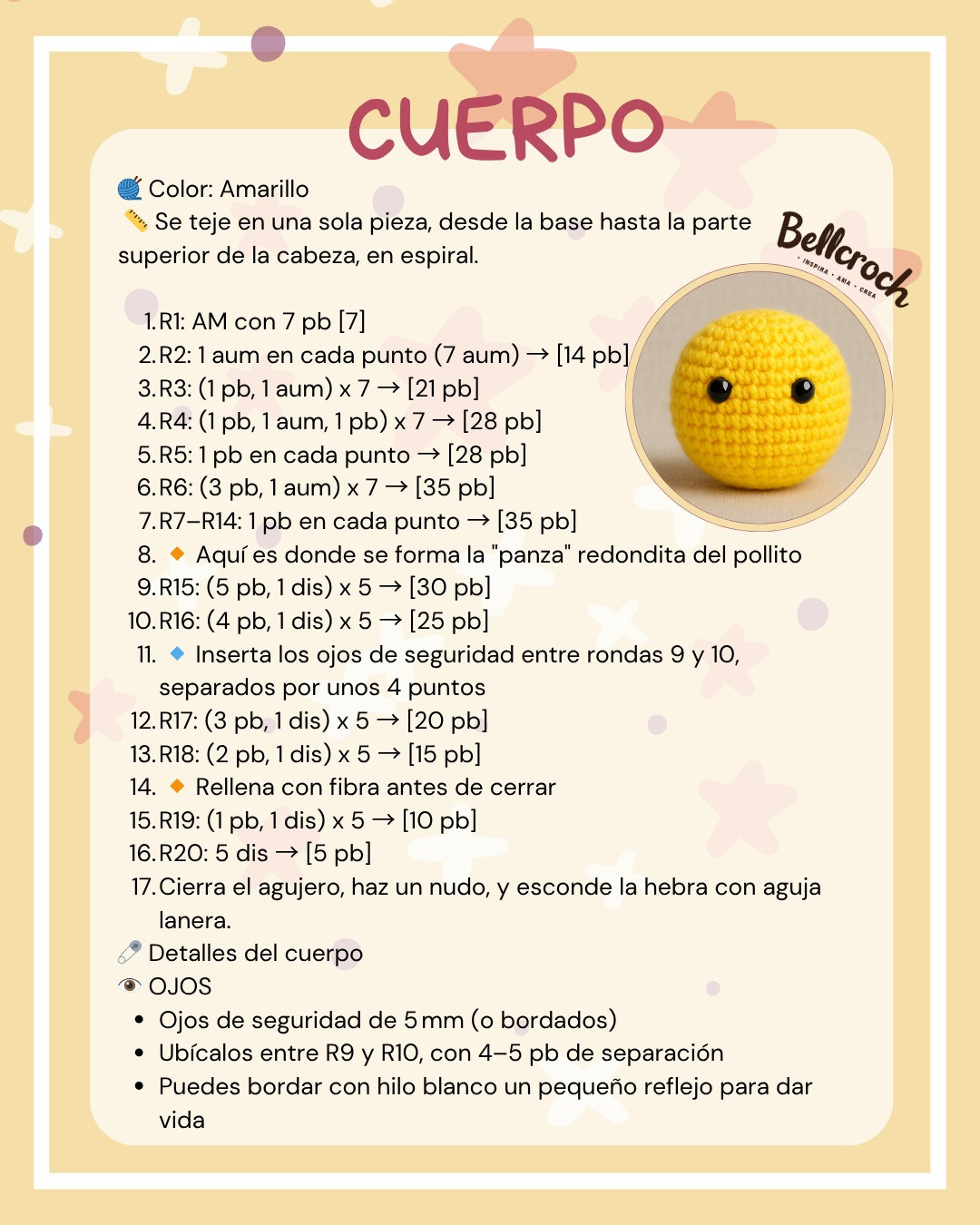 Patrón Crochet Amigurumi Pollito Chef Amarillo con Gorro y Delantal