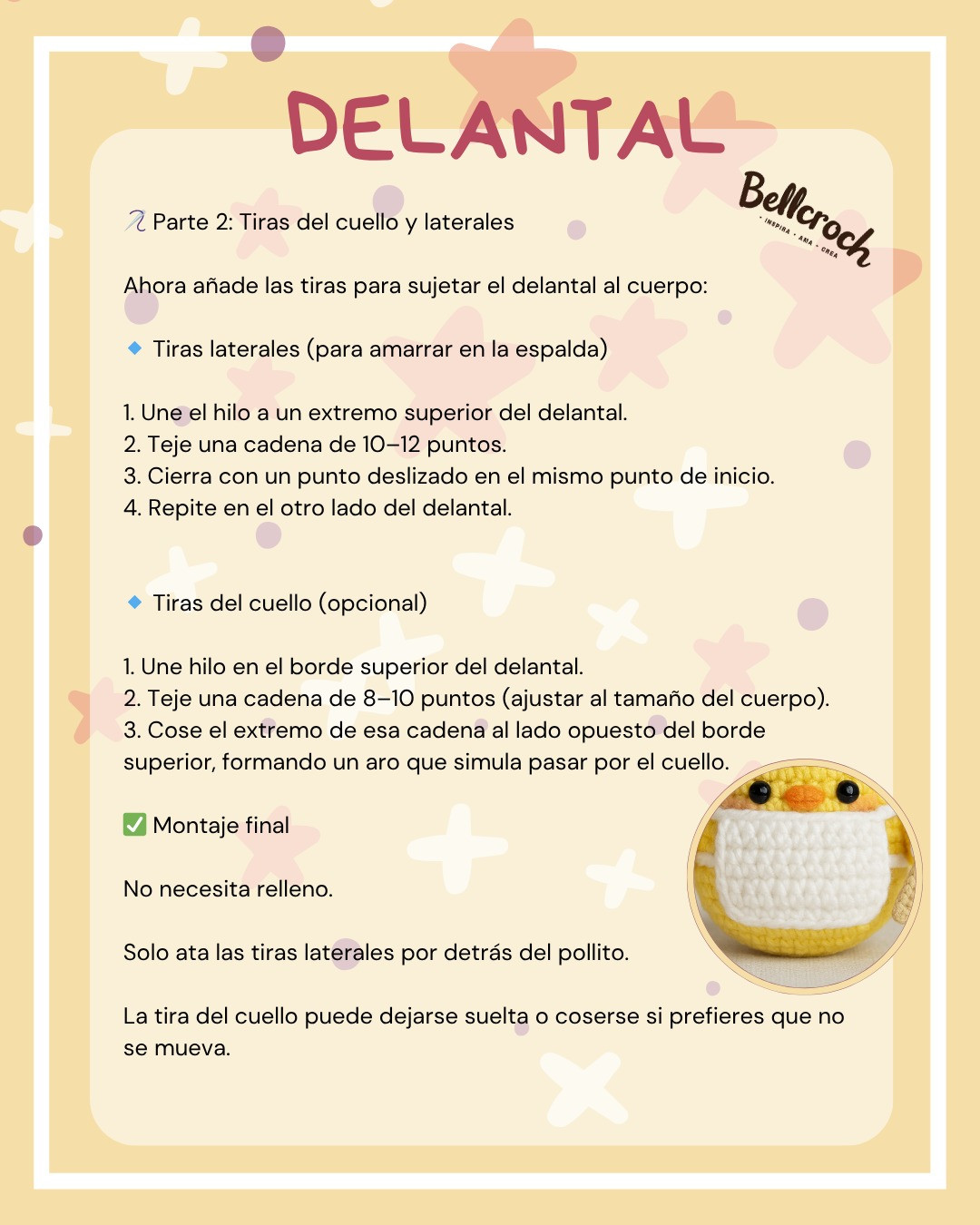 Patrón Crochet Amigurumi Pollito Chef Amarillo con Gorro y Delantal