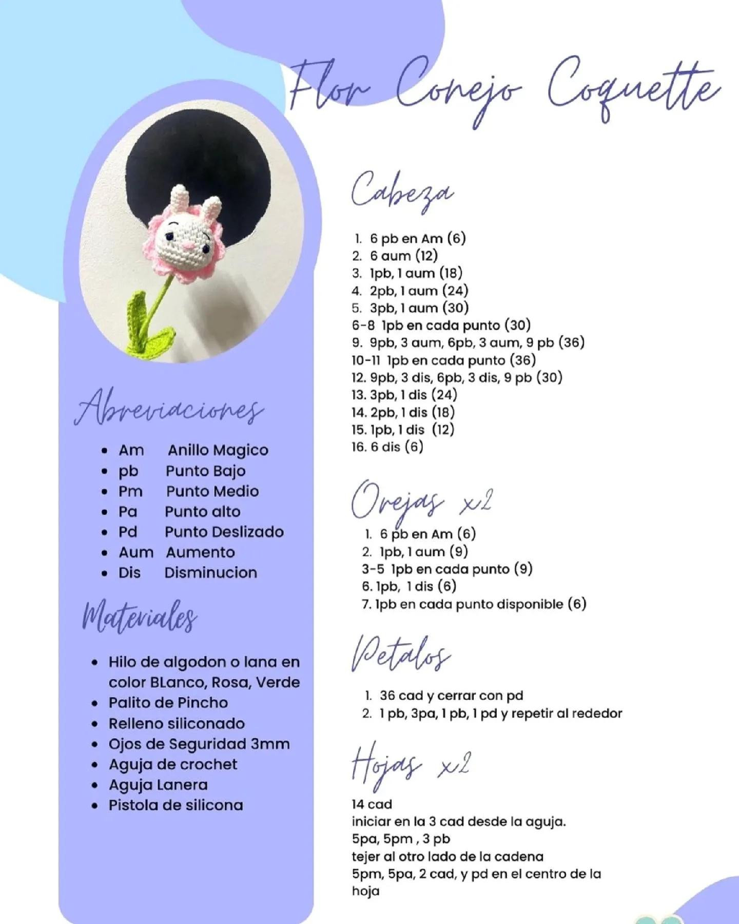 Patrón Crochet Flor Conejo Coquette