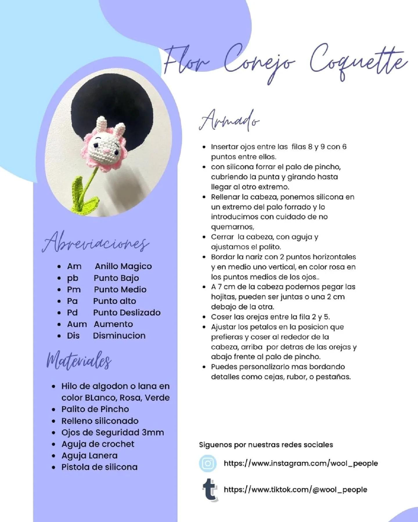 Patrón Crochet Flor Conejo Coquette