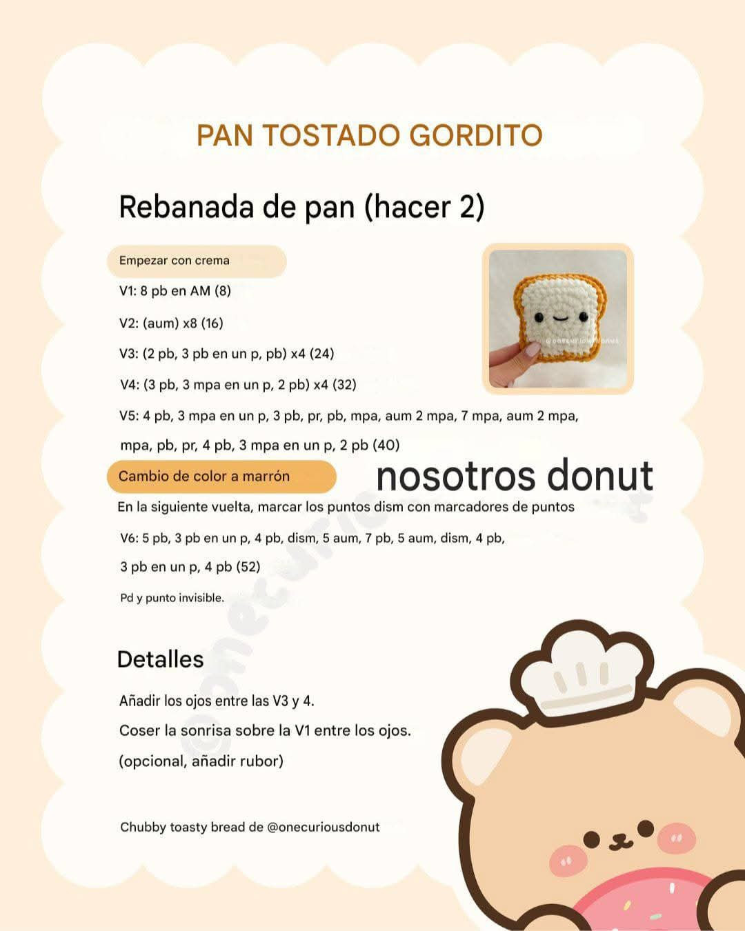 Patrón Crochet Pan Tostado Gordito - Amigurumi Gratis