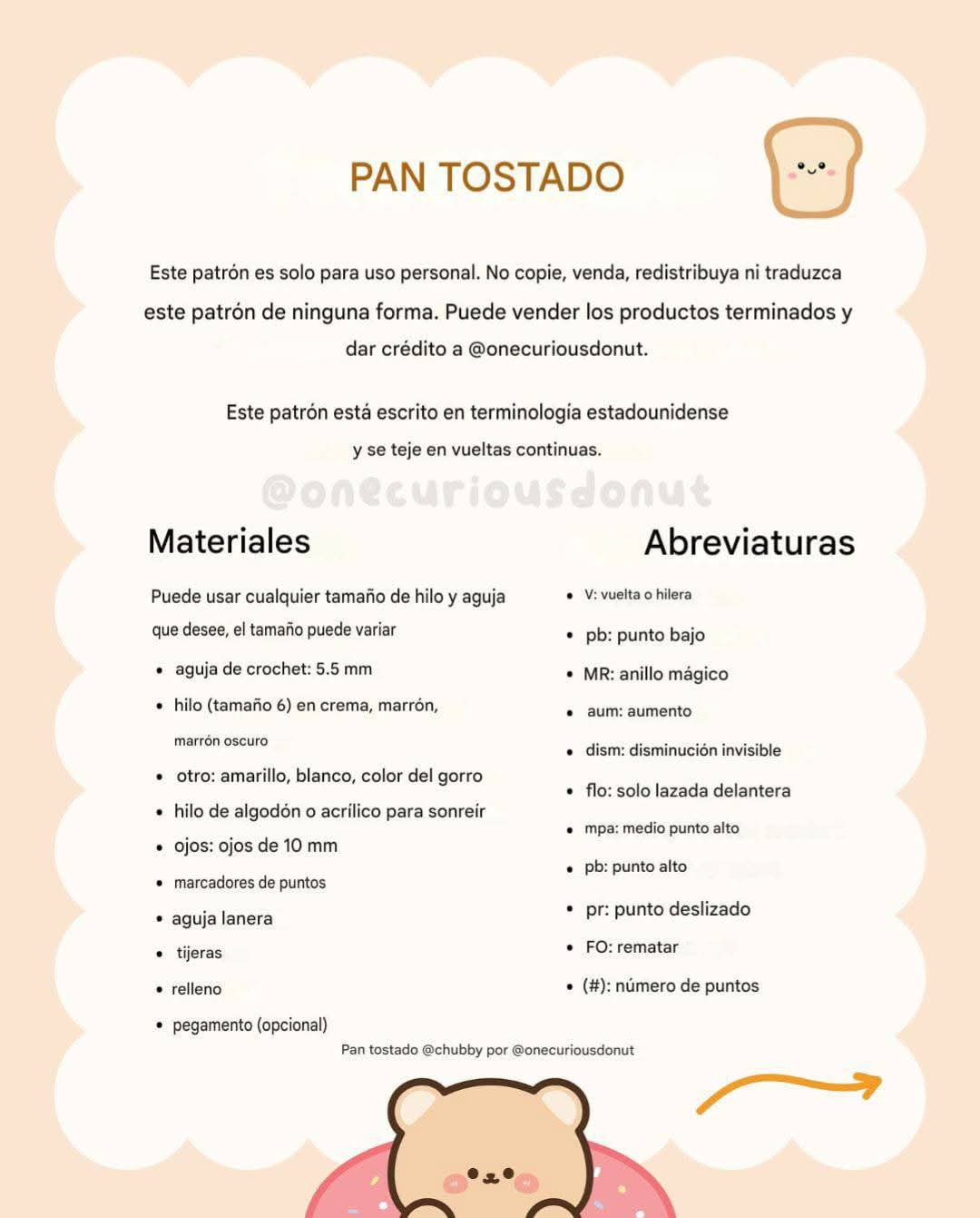 Patrón Crochet Pan Tostado Gordito - Amigurumi Gratis