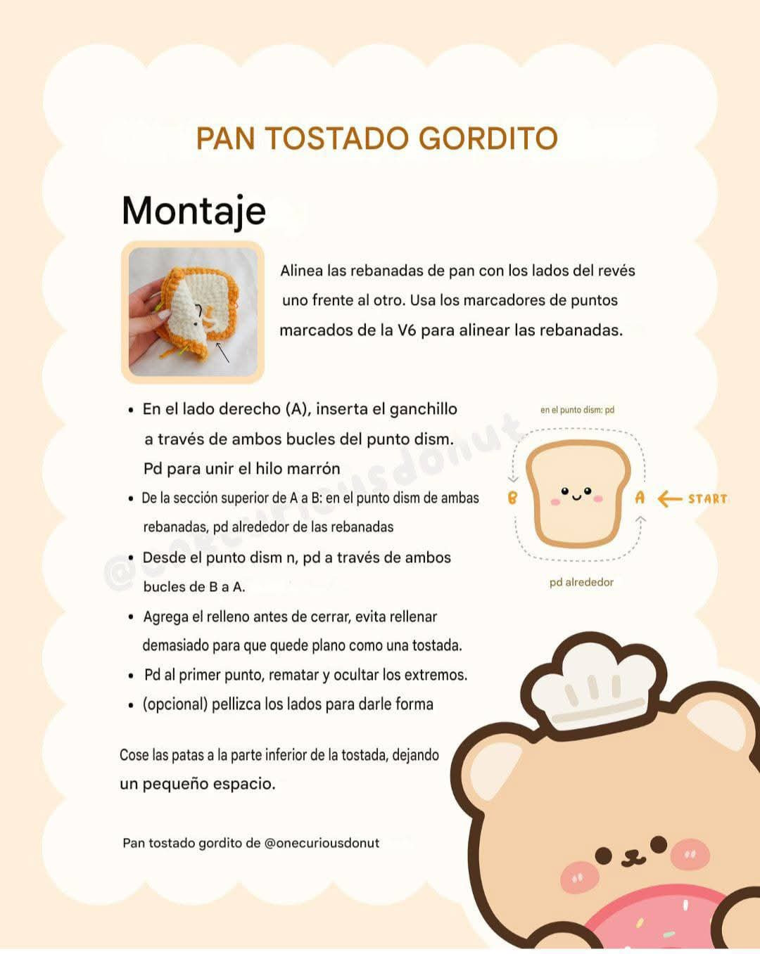 Patrón Crochet Pan Tostado Gordito - Amigurumi Gratis