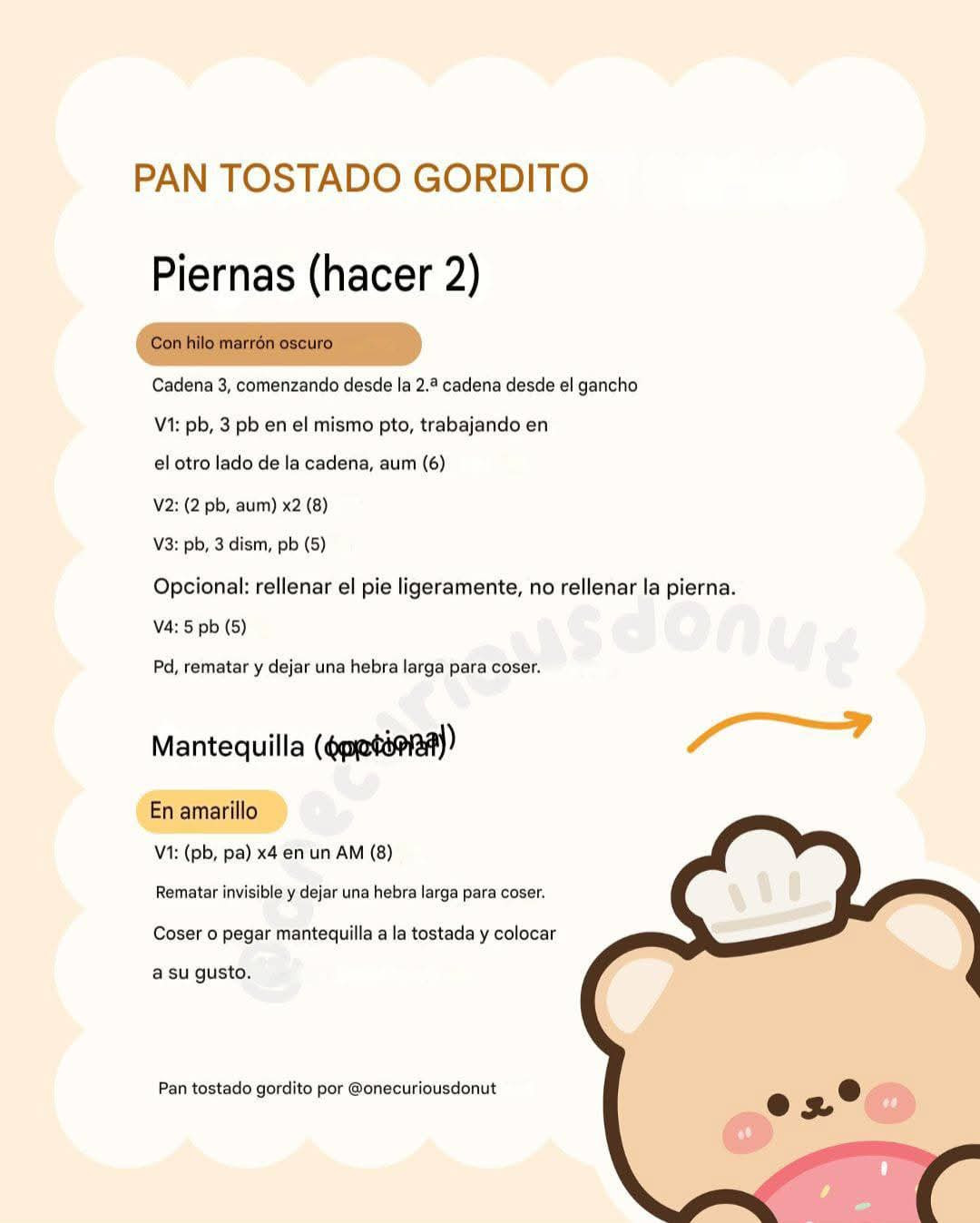 Patrón Crochet Pan Tostado Gordito - Amigurumi Gratis