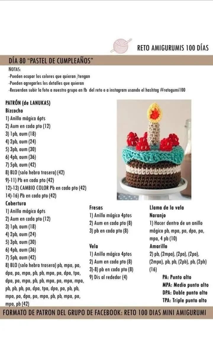 Patrón Crochet Pastel de Cumpleaños - Día 80 Reto Amigurumis