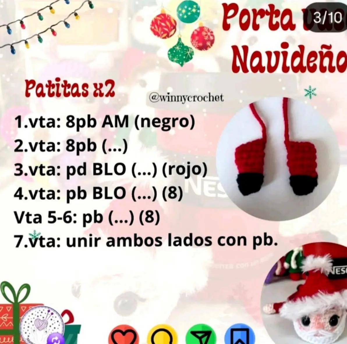 Patrón Crochet Porta Vaso Papá Noel Navideño