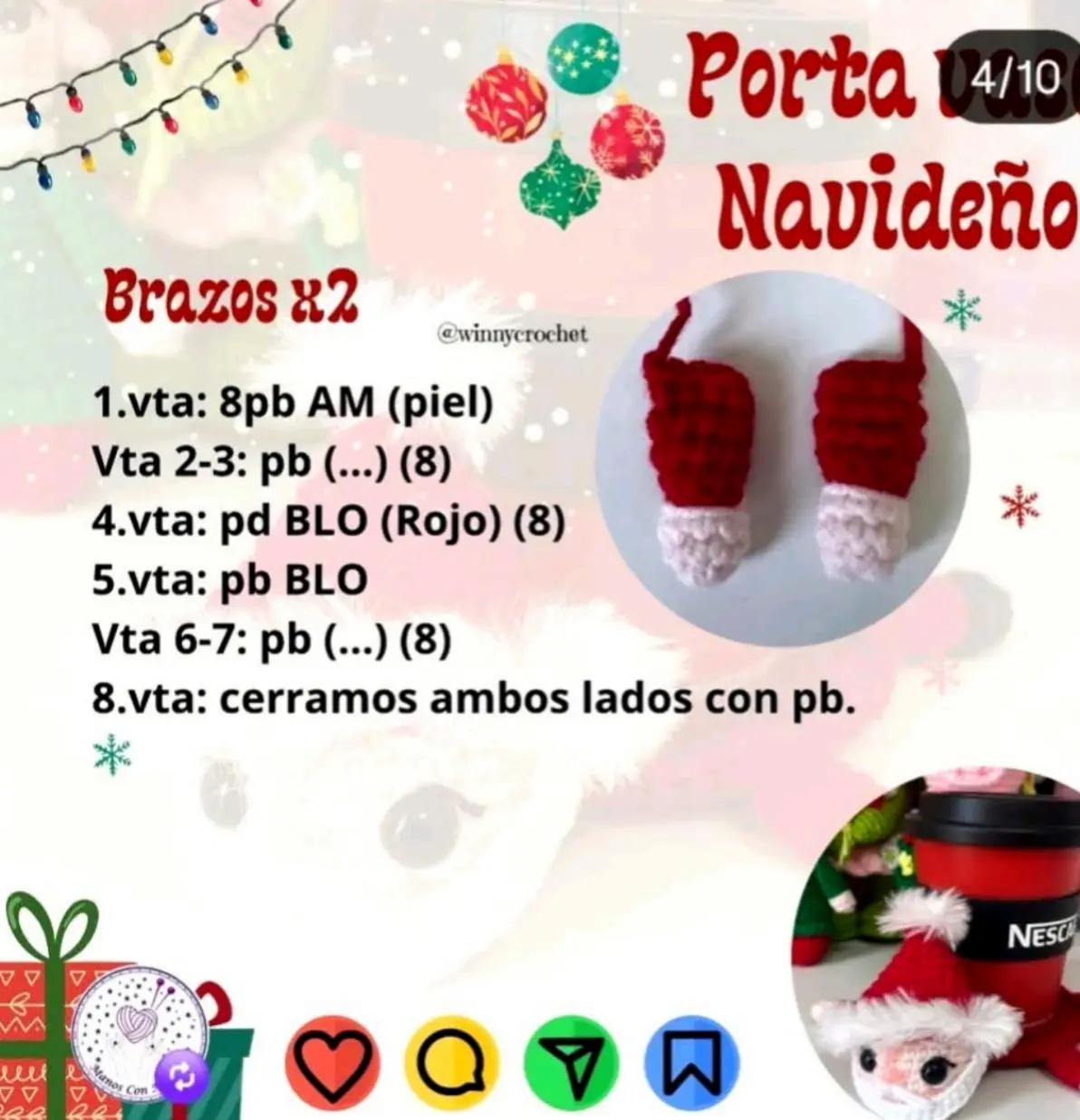 Patrón Crochet Porta Vaso Papá Noel Navideño