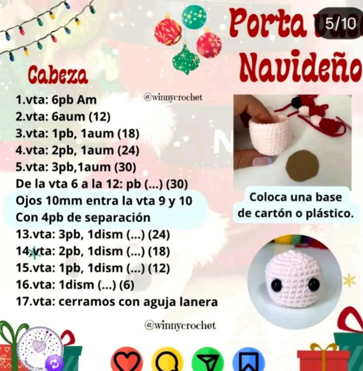 Patrón Crochet Porta Vaso Papá Noel Navideño