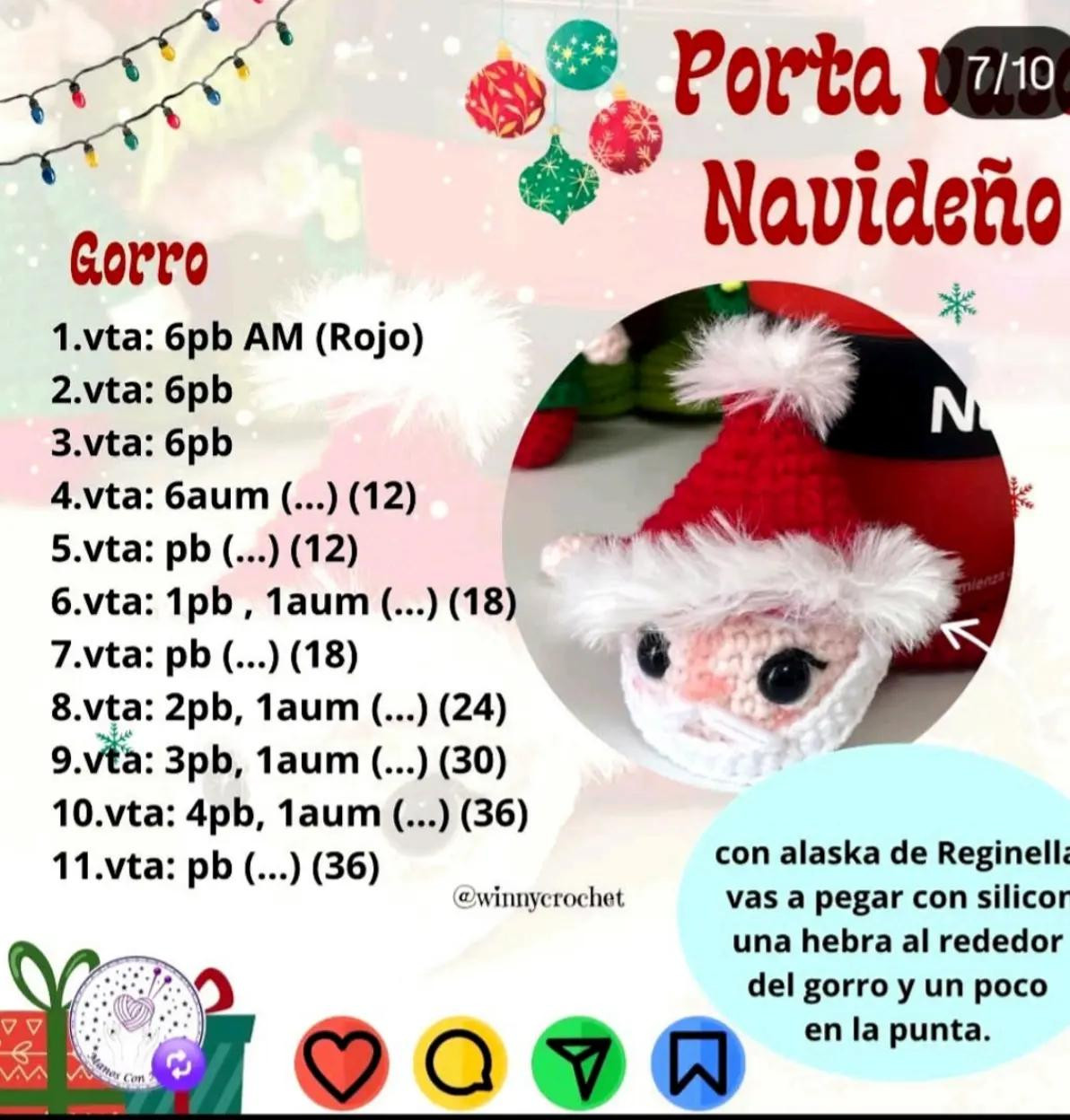 Patrón Crochet Porta Vaso Papá Noel Navideño