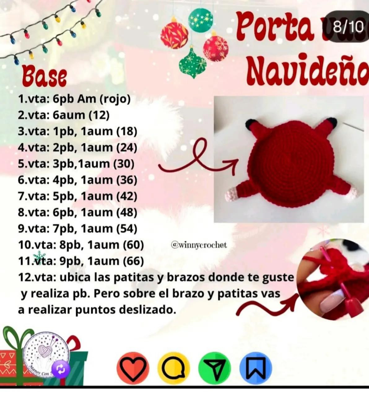 Patrón Crochet Porta Vaso Papá Noel Navideño